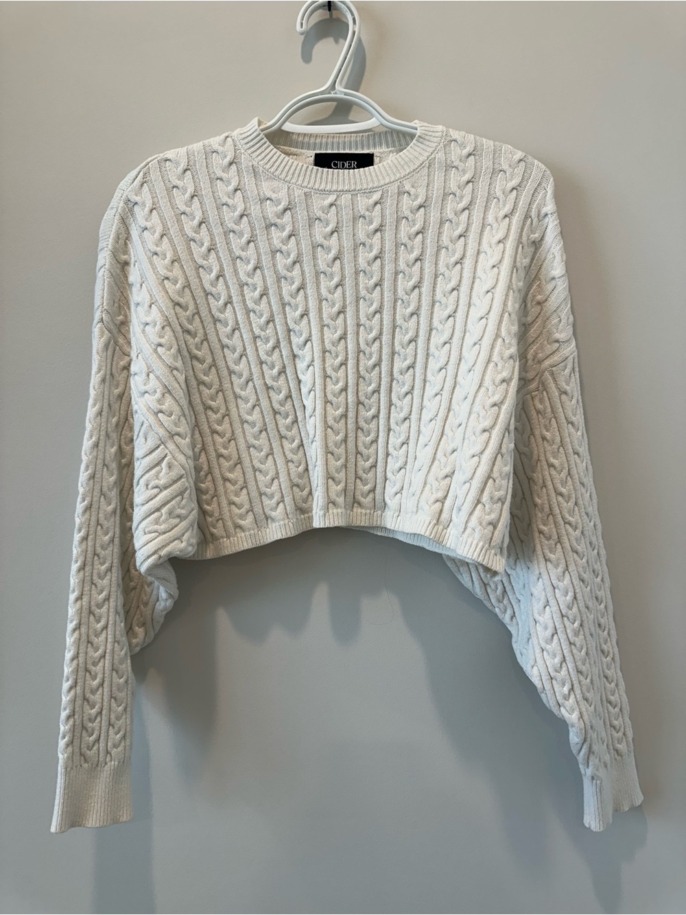 Cider Cable Knit Cropped White Boxy Batwing Sleeve Sweater Womens Size XS